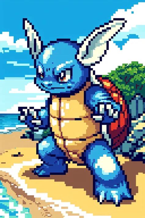 solo, full body, dynamic pose, <lora:Wartortle_Pokemon_Anime:0.6> Wartortle_Pokemon, beach, rocks, <lora:add_detail:0.7>,