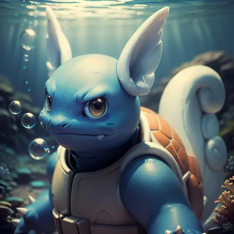 centered, award winning photo, (looking at viewer:1.2), | Wartortle_Pokemon, |underwater, bubbles, | bokeh, depth of field, cinematic composition, | <lora:Wartortle_Pokemon_Anime:0.8>