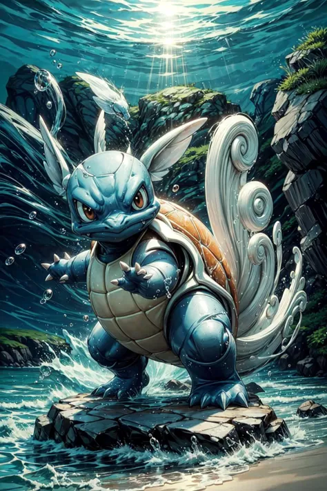 solo, full body, dynamic pose, <lora:Wartortle_Pokemon_Anime:0.6> Wartortle_Pokemon, beach, rocks, <lora:add_detail:0.7>, <lora:Concept - Hydromancer:0.3>, hydr0mancer, water, waves, hydrokinesis, splashing,