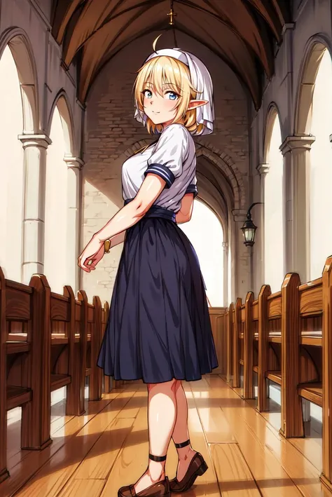 <lora:more_details:0.2>,
1 girl, 16yo,Young female,Beautiful long legs,Beautiful body,Beautiful Nose,Beautiful character design, perfect eyes, perfect face,expressive eyes, extremely detailed CG unity 8k, perfect lighting,Colorful, Bright_Front_face_Lighting,shiny skin, (masterpiece:1.0),(best_quality:1.0), ultra high res,4K,ultra-detailed, 8K, HDR, highres, absurdres:1.2, (beautiful_face:1.5),(narrow_waist),
<lora:flat2:-0.3>,
short hair,heart ahoge,messy hair,two-tone hair,
crown braid,french braid,pixie cut,
diamond eyes,
elf,
medium breasts,
nun,
evil smile,
(full body:1.1),
standing,walking,
in church,
from side,
srm, <lora:srm_v21:0.65>