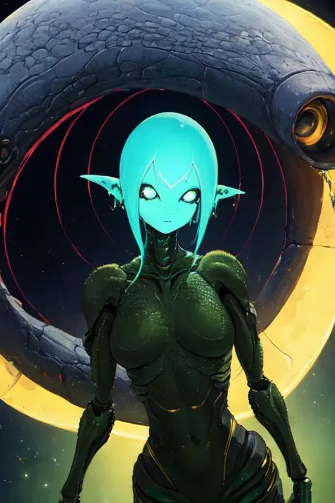 ((female humanoid)), alien girl, medium breasts, masterpiece, best quality, highres, best illumination, depth of field, complex background, detailed background