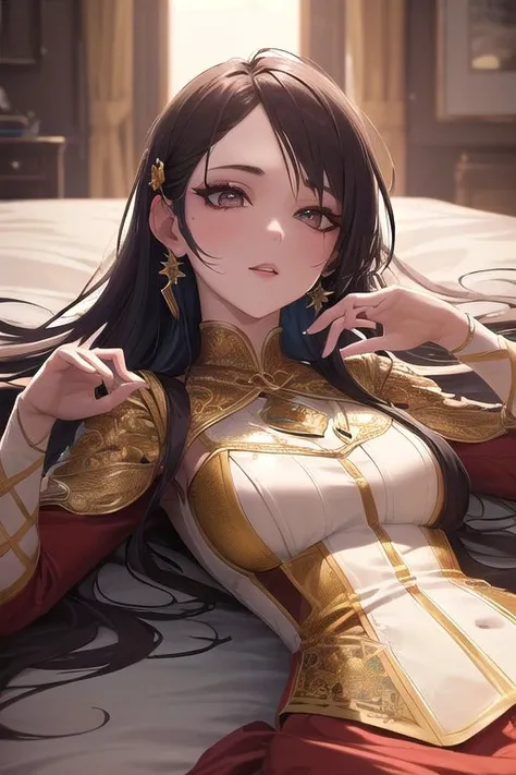 gorgeous woman, sexy, 1girl, revealing clothes, (((Missionary Position:1.1), lying, on back, Sex, Sex Position, Vaginal, after sex, lying)), Anime, Realism, VFX, Ambient Occlusion, Volumetric Lighting, Volumetric Light, Volumetric, Natural Lighting, Sunlight, ((upper body:1.2)), portrait, high details, detailed and intricate, intricate details, high intricate details, absurd amount of details, absurdres, high resolution, Medium Close Up, Eye Shadow, Makeup, Eyeliner, absurdres, highres, high quality