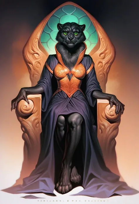 score_9_up, score_8_up, score_7_up, score_6_up, 1girl, solo, pantera, furry female, black fur, (long shimmering gown), green eyes, sitting in a throne, fantasy castle, (realistic), (painted art)