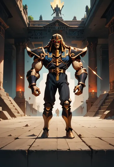 score_9, score_8_up, score_7_up,
Set, Gods of Egypt, muscular, robot, mecha, sleek metal body, glowing red eyes, enhanced body, 8K, In'ei, perfect depth of field, chiaroscuro, volumetric lighting, clear_eyes, crisp details, cinematic lighting, cinematic masterpiece, dynamic action pose, detailed background, photographic realism, masterclass 8K Uneal 5 CGI render, evil, villain, fight, damaged temple, golden light, perfect proportions, perfect hands, powerful muscular body, manly bulge
<lora:princess_xl_v2:0.1>
<lora:OtherStyle_03:0.3>
<lora:MayonnaisePony:0.3>
<lora:AllAnatomy:0.5>