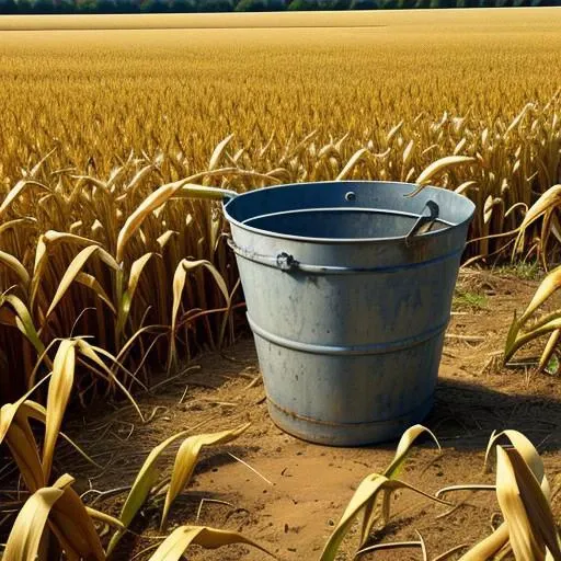 bucket stranded in a corn field