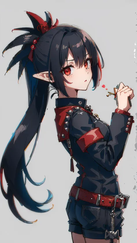 <lora:PunkPunkAI:0.8> red PunkPunkAI, 1girl, elf, black hair, red eyes, ponytail hairstyle,