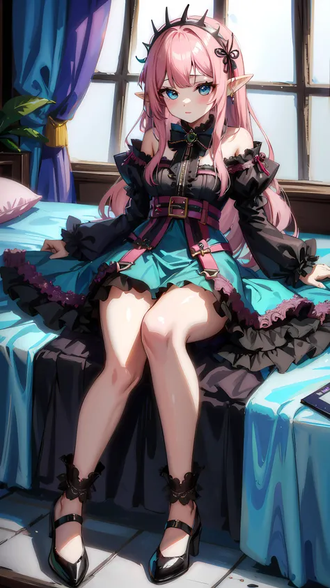 <lora:PastelGothAI:0.8>, PastelGothAI, elf, pointy ears, white and blue haird