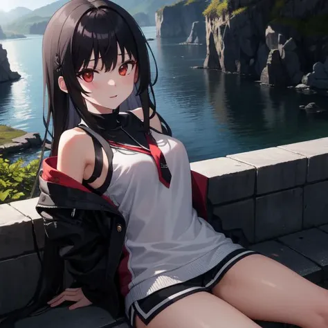 1girl,(tall:1.1),black_hair,long_hair,bangs,(red_innerhair:0.7),red_eyes,medium_breasts,
scenery, sunlight, shadow
,masterpiece,best quality,ultra_detailed,highres,