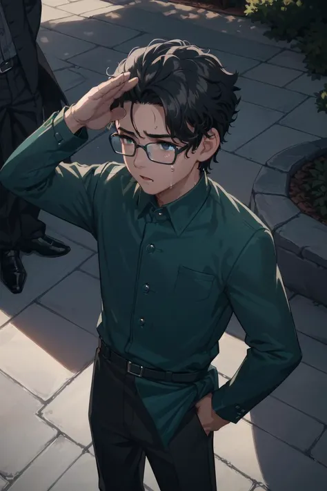 best quality, HDR, Extremely detailed face, (detailed (boy hair, boy face, boy cloth)), young man, (wearing black glasses), (black hair), (short hair), (black eyes), (full body), ([(Plastic Green Army Toy Soldier Costume):(blue schoolboy uniform):0.4]) <lora:Plastic Green Army Toy Soldier Costume:0.4>, Plastic Green Base Plate, standing, salute, saluting, (panic:1.2), (tear:1.5), outdoors, from front, 
(theme park background),
(denoise), (8k uhd), (extremely fine and beautiful, best quality, ultra-detailed), (sharp focus), (soft illumination, soft volumetric lighting, soft lighting, soft shadows), (ray tracing ambient occlusion), (masterpiece, post processing), intricate, (stunning environment:1.5),
(side lighting, particle lighting, cinematic lighting), (light and shadows),
(detailed (boy hair, boy face, boy cloth):1.5)