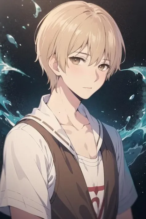 masterpiece, best quality, high quality, 1boy, solo, male focus, looking at viewer, upper body, <lora:mugi_awaya:0.60>, mugi_awaya, brown eyes, blonde hair, ,