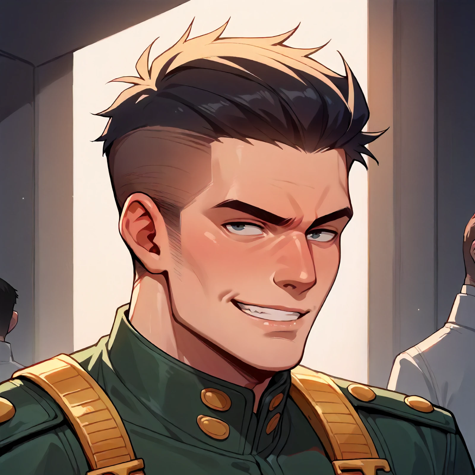 score_9,score_8_up,score_7_up,score_6_up, source_anime, <lora:Translucent_Bodies_Pony_XL_v2:0.8> ((translucent_hair)), (absurdres), soldier, bishounen, subsurface scattering, translucent, translucent_male, portrait, seductive smile,