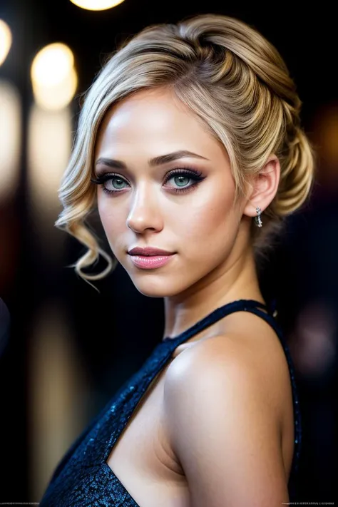photo of beautiful (klk4rter-135:0.99), a woman in a (movie premiere gala:1.1), perfect hair upsweep updo, wearing Dark Blue (miko:1.1),  ((Back-to-School:1.1)), (smiling), modelshoot style, (extremely detailed CG unity 8k wallpaper), professional majestic (photography by  walker evans:1.1), (Olympus XA2 Camera), 24mm, exposure blend, hdr, faded, extremely intricate, High (Detail:1.1), Sharp focus, dramatic, soft cinematic light, (looking at viewer), (detailed pupils), (upper body), 4k textures, elegant, ((((cinematic look)))), soothing tones, insane details, hyperdetailed, low contrast