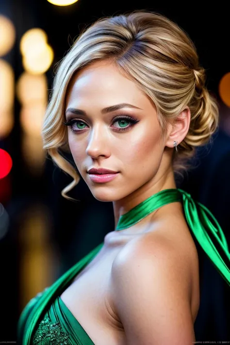 photo of beautiful (klk4rter-135:0.99), a woman in a (movie premiere gala:1.1), perfect hair, hair upsweep updo, wearing sexy green (shoulder sash), (paparazzi in background:1.1), (outside a movie theater), (smiling, face focus), modelshoot style, (extremely detailed CG unity 8k wallpaper), professional majestic (photography by richard avedon:1.1), 24mm, exposure blend, hdr, extremely intricate, High (Detail:1.1), dramatic, soft cinematic light, (looking at viewer), (detailed pupils), 4k textures, soft cinematic light, elegant, ((((cinematic look)))), soothing tones, insane details, hyperdetailed