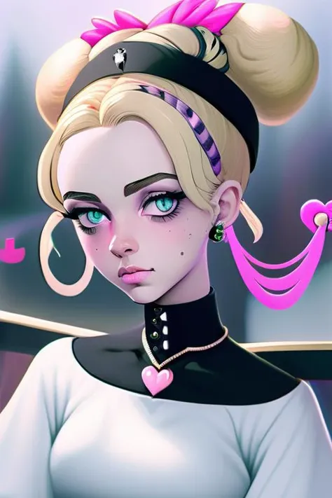 a professionnal photo 1girl, blond, pale skin, solo, face focus, perfect eyes, perfect lips, perfect face, headband, lace choker, small heart pendant, earring, light pink lipstick, gentle smile, white shirt, looking at viewer, blurry background, sfw, masterpiece, best quality <lora:envy_xl_test_5:1>