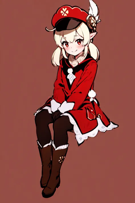 <lora:klee1-000009:1>, kleedef, full body, sitting, smile, blush, outdoors, day, simple background,