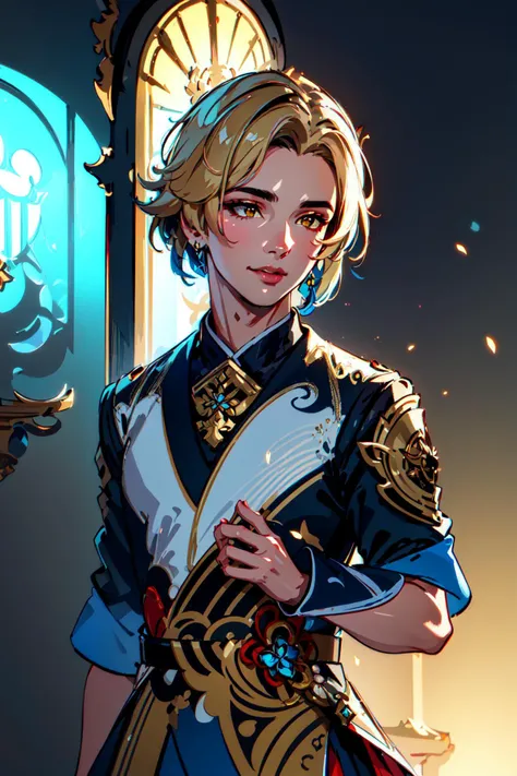 official, (masterpiece, best quality, ultra-detailed, highres), ((solo)), perfect face, sidelighting, lustrous skin,(bloom), (shine), lighting, ray tracing, sci-fi,1boy, male focus, yellow eyes, depth_of_field,very detailed background, highly detailed background, Masterpiece, Ultra detailed, great composition,Dynamic angle,extremely delicate and beautiful,(Highest picture quality), (Master's work), extreme light and shadow, masterpiece, rich in detail, (highest quality), (masterpiece), (detailed eyes), (beautiful) detailed,beautiful detailed eyes, upper body, (extremely detailed CG unity 8k wallpaper),(masterpiece), (best quality), (ultra-detailed), (best illustration),(best shadow),perfect lighting , perfect anatomy , vivid colors, (masterpiece), (Genshin Impact)
