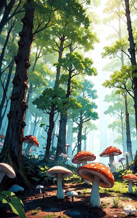 ((Long Shot of Epidexipteryx)) , ((look away from the camera)), mushroom forest as background,