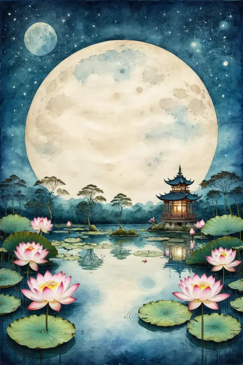 <lora:ParchartXL-1.5:1>,ON PARCHMENT,INK ILLUSTRATION,bl3uprint,<lora:bl3uprint:1>,
Lotus Pond Moonlight,