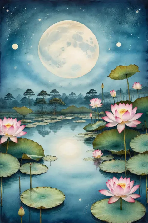 <lora:ParchartXL-1.5:1>,ON PARCHMENT,INK ILLUSTRATION,bl3uprint,<lora:bl3uprint:1>,
Lotus Pond Moonlight,