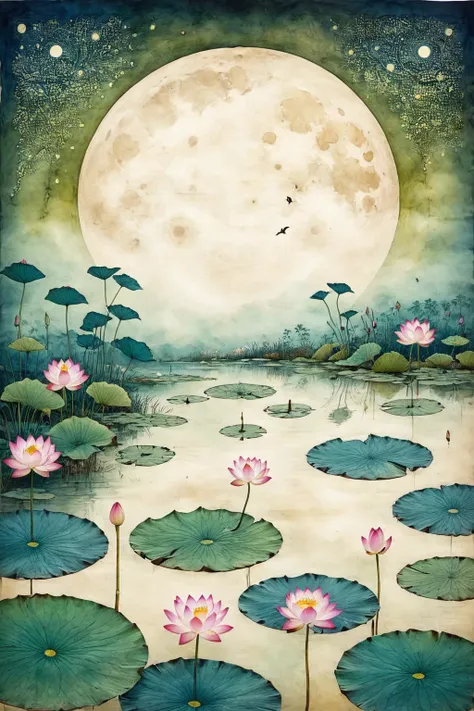 <lora:ParchartXL-1.5:1>,ON PARCHMENT,INK ILLUSTRATION,bl3uprint,<lora:bl3uprint:1>,
Lotus Pond Moonlight,