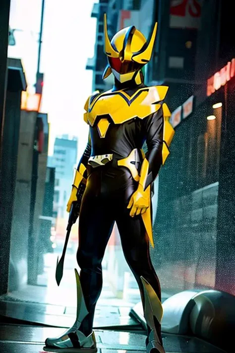 wingman <lora:wingman:1>,best quality,ultra detailed,highres,high-resolution
,(MASTERPIECE:1.2),((Hyper realistic:1.4)),BREAK , best quality, photorealistic,shiny skin,detailed skin,skin pores,professional photography,real human,accurate anatomy,(((yellow body parts))),BREAK , (((perfect reproduction))),(((big city background ))), (((full body:1.2))),(standing) , <lora:cyberhelmetv0.7:0.6>,<lora:epiNoiseoffset_v2:1>