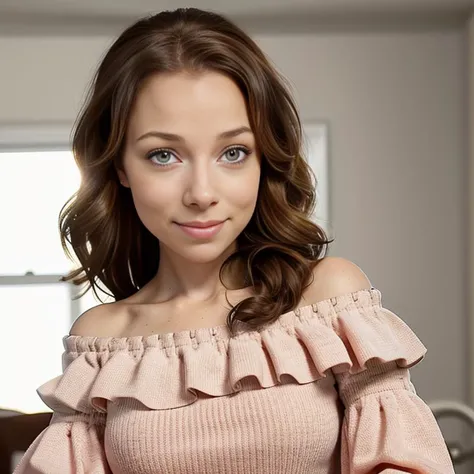pov_interaction, jpkennedy, pink_off-shoulder_shirt, (high_detail intricate lifelike), eyes long_dark_hair, home