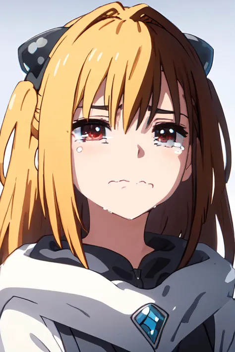 TAT, wavy mouth, frown, 1girl, crying with eyes open, crying, tearing up, tears, sad, portrait, upper body, white background, <lora:TAT3-000009:0.7>,, phyami, yamisch, long hair, solo, hair ornament, two side up, blonde hair, red eyes, hair ornament,
, <lora:yami-1:1.0>
