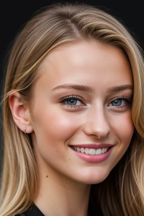 RAW photo of woman, (headshot:1.1) portrait on a black plain background, smiling, sharp focus, best quality, extremely detailed BREAK ca45mv7-100, Alyvia Alyn Lind