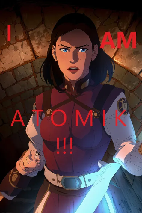 masterpiece, (ultra detailed background, delicate pattern, intricate detail), (highly detailed, fine details), best quality, beautiful lighting, 1girl, solo, Annie, enraged, glares at the viewer, eye contact, eyes glowing red, screaming, fists clutched, lips, brown hair, blue eyes, freckles, blush, navel, (G.I. Uniform), complex detailed background, ouside, WW2 trenches environment, slim girl, petite girl, (cowboy shot), Volumetric lights, red aura around Annie, <lora:AnnieTen:0.7> <lora:witcher_offset:0.7> witcher
