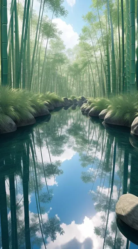 infinity render texture, (inside bamboo forest: 2), trees, cloud, day, fantasy, landscape, no_humans, outdoors, scenery, sky, ultra realistic, photorealistic, (reflection), (ray tracking), (unreal engine), (Japanese: 2), top view, high elevation, photorealistic, 8k, unreal engine, super great 3d render, 3d, 3d ray tracking, super high quality, no_water, no_lake, no_pond, no_sea, forest close up, bamboo close up, many bamboo, (asian: 2), cloud, cherry blossom, day, fantasy, fish, lake, landscape, high snowy mountain, no_humans, ocean, outdoors, river, scenery, sky, splashing, water, watercraft, waterfall, waves, ultra realistic, photorealistic, sea, ocean, (reflection), (ray tracking), (unreal engine), (Japanese), top view, high elevation, (water reflection), (clear water), photorealistic, 8k, unreal engine, super great 3d render, 3d, 3d ray tracking, liquid, super high quality, (super close look at water)