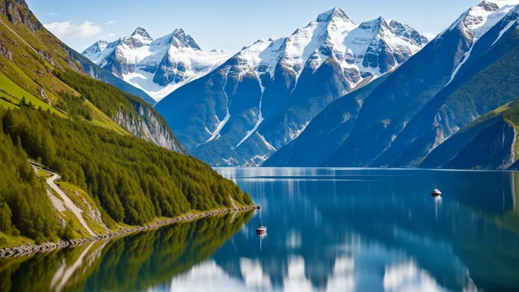 Majestic Fjords: Cruise through the majestic fjords of Norway, where towering cliffs, cascading waterfalls, and serene waters create a breathtaking landscape