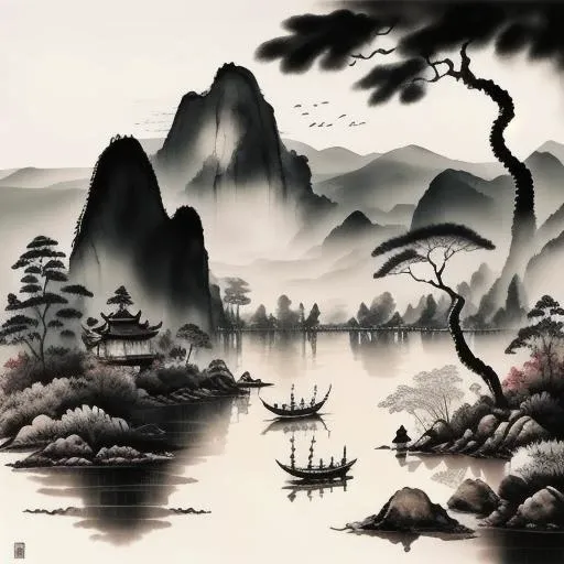 beautiful Chinese Landscape Art, best quality, intricate, (water colors), clear, <lora:Chinese_Ink_Painting_style:1>