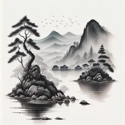 beautiful Chinese Landscape Art, best quality, intricate, (water colors), clear, <lora:Chinese_Ink_Painting_style:1>