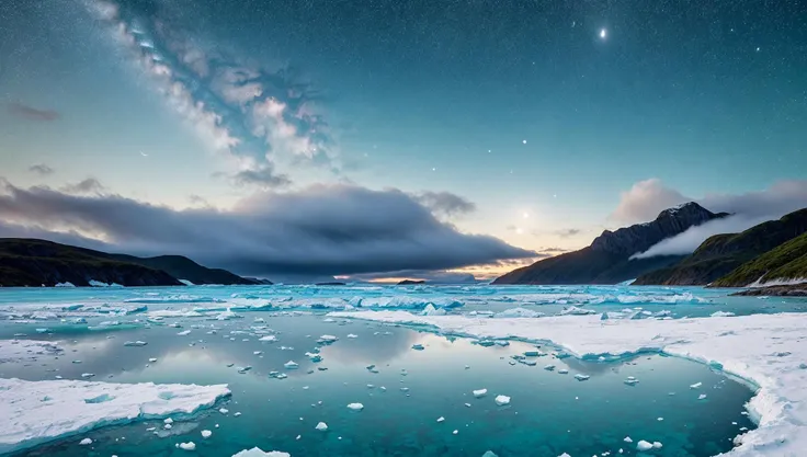 ((masterpiece:1.4,best quality)),  cloud,   outdoors,  (ocean:1.6),bloom, sparkle,  icy beach
scenery,  sky, snow, glacier
(night:1.4),   moon,  moonlight,  high detail, abundant, 8k, high detail,   wallpaper
