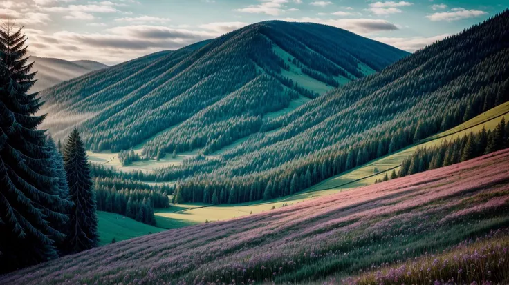 a profestional picutre of  The Black Forest, Germany: The Black Forest awakens in spring, with dense evergreen forests contrasting with the vibrant greenery of emerging leaves, and charming villages, like Triberg, surrounded by blooming wildflowers. ,wide angle, landscape , photorealism,unreal 5 daz, extremely detailed ,((ultrasharp)),((masterpiece)),((best quality)),((ultradetailed)),((intricated details)), extremaly detailed background, <lora:add_detail:0.7> ultra realistic,32k,RAW photo, 8k ,dslr,soft lighting,high quality,film grain, beautiful and aesthetic,extremely detailed, natural shadows, <hypernet:sxzBloom_sxzBloom:0.7> <lora:hyperdetailer_v095:0.74>