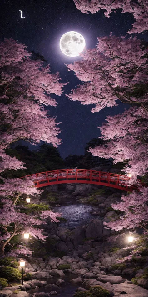 <lora:add_detail:1>masterpiece, extremely detailed, prefect quality, most detail, ray tracing, 8k, purple cherry blossoms, japanese garden, peaceful, night, full moon, stars, 1 frame, purple theme