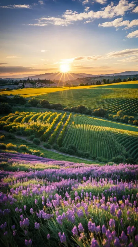 a profestional picutre of Provence, France: Sun-kissed fields of lavender stretch to the horizon, their fragrance lingering in the warm air, as rustic stone farmhouses and vineyards bask in the golden glow of the summer sun. ,
wide angle, landscape ,
photorealism,unreal 5 daz, extremely detailed ,((ultrasharp)),((masterpiece)),((best quality)),((ultradetailed)),((intricated details)), extremaly detailed background, <lora:add_detail:0.7> ultra realistic,32k,RAW photo, 8k ,dslr,soft lighting,high quality,film grain, beautiful and aesthetic,extremely detailed, natural shadows,