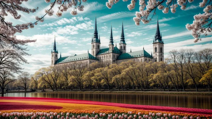 a profestional picutre of Cluj-Napoca, Romania: Cluj-Napoca flourishes in spring, with the Central Park adorned in cherry blossoms, the St. Michael's Church Square alive with tulips, and the historic architecture providing a charming backdrop to the city's awakening. ,wide angle, landscape , photorealism,unreal 5 daz, extremely detailed ,((ultrasharp)),((masterpiece)),((best quality)),((ultradetailed)),((intricated details)), extremaly detailed background, <lora:add_detail:0.7> ultra realistic,32k,RAW photo, 8k ,dslr,soft lighting,high quality,film grain, beautiful and aesthetic,extremely detailed, natural shadows, <hypernet:sxzBloom_sxzBloom:0.7> <lora:hyperdetailer_v095:0.74>