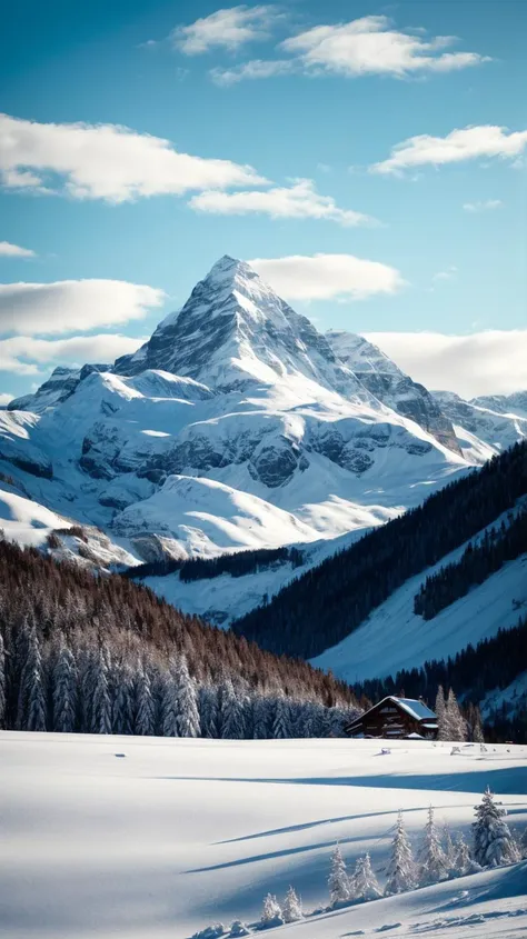 a profestional picutre of Swiss Alps, Switzerland: Snow-Capped Elegance: The Swiss Alps boast a winter wonderland with snow-covered alpine villages nestled between the iconic peaks. The crisp mountain air and pristine snow create an enchanting atmosphere. ,
wide angle, landscape ,
photorealism,unreal 5 daz, extremely detailed ,((ultrasharp)),((masterpiece)),((best quality)),((ultradetailed)),((intricated details)), extremaly detailed background, <lora:add_detail:0.7> ultra realistic,32k,RAW photo, 8k ,dslr,soft lighting,high quality,film grain, beautiful and aesthetic,extremely detailed, natural shadows,