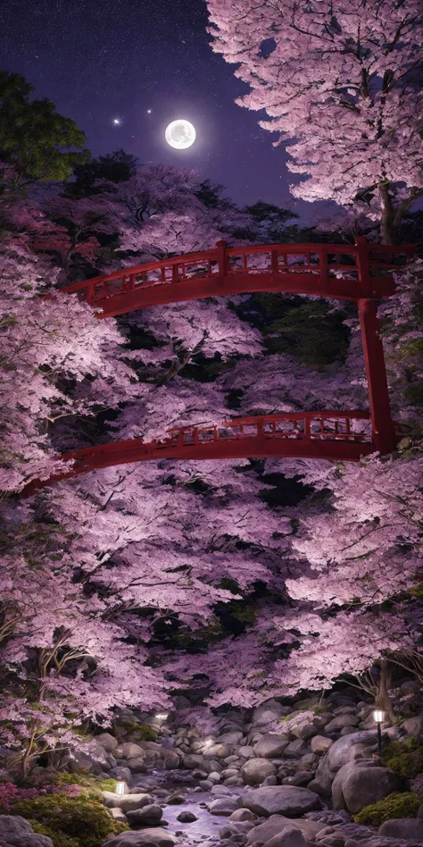 <lora:add_detail:1>masterpiece, extremely detailed, prefect quality, most detail, ray tracing, 8k, purple cherry blossoms, japanese garden, peaceful, night, full moon, stars, 1 frame, purple theme