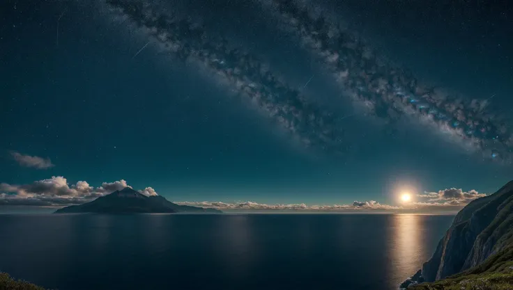 ((masterpiece:1.4,best quality)),  cloud,   outdoors,  (ocean:1.6),bloom, sparkle, ( mountain line in background:1.2), open sea,
scenery,  sky,
(night:1.4),   moon,  moonlight,  high detail, abundant, 8k, high detail,   wallpaper