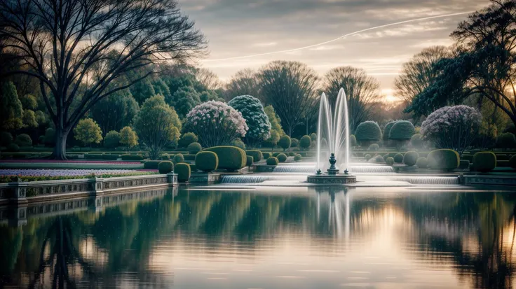 a profestional picutre of  Gardens of Versailles, France: The Gardens of Versailles bloom in spring, where meticulously manicured lawns, flower beds bursting with color, and the grand fountains create a regal and enchanting atmosphere. ,wide angle, landscape , photorealism,unreal 5 daz, extremely detailed ,((ultrasharp)),((masterpiece)),((best quality)),((ultradetailed)),((intricated details)), extremaly detailed background, <lora:add_detail:0.7> ultra realistic,32k,RAW photo, 8k ,dslr,soft lighting,high quality,film grain, beautiful and aesthetic,extremely detailed, natural shadows, <hypernet:sxzBloom_sxzBloom:0.7> <lora:hyperdetailer_v095:0.74>