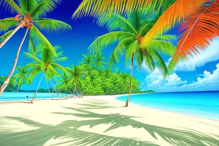 tropical beach with psychedelic background
