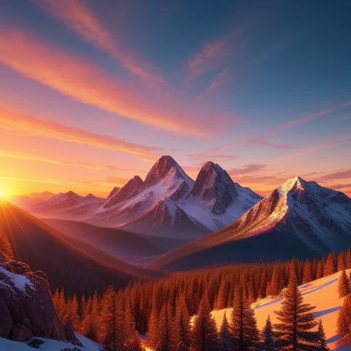 Mountain range, vibrant sunset, background, dream, wonderful, bright, sunlight, sun, dramatic, beautiful, masterpiece, photorealistic, extremely pretty, best render, best