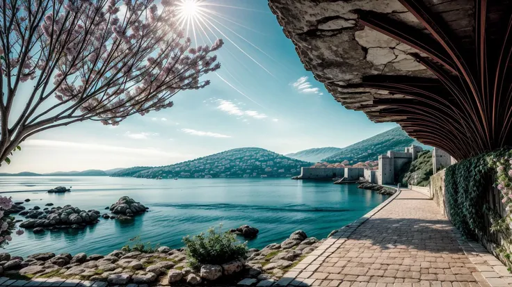 a profestional picutre of Dubrovnik, Croatia: Dubrovnik, a coastal gem, welcomes spring with terracotta roofs surrounded by blossoming bougainvillea, and the city walls overlooking the Adriatic Sea become a panorama of vibrant greenery. ,wide angle, landscape , photorealism,unreal 5 daz, extremely detailed ,((ultrasharp)),((masterpiece)),((best quality)),((ultradetailed)),((intricated details)), extremaly detailed background, <lora:add_detail:0.7> ultra realistic,32k,RAW photo, 8k ,dslr,soft lighting,high quality,film grain, beautiful and aesthetic,extremely detailed, natural shadows, <hypernet:sxzBloom_sxzBloom:0.7> <lora:hyperdetailer_v095:0.74>