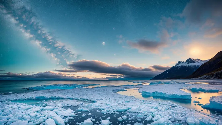 ((masterpiece:1.4,best quality)), cloud, outdoors, (ocean:1.6),bloom, sparkle, icy beach
scenery, sky, snow, glacier
(night:1.4), moon, moonlight, high detail, abundant, 8k, high detail, wallpaper