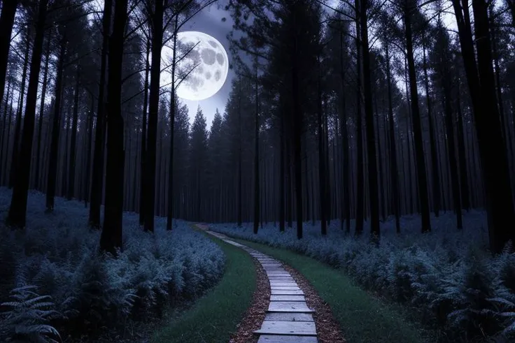 background spooky night forest clearing full moon, (masterpiece:1.5), (best quality:1.5), (intricate details:1.5), (sharpen details),