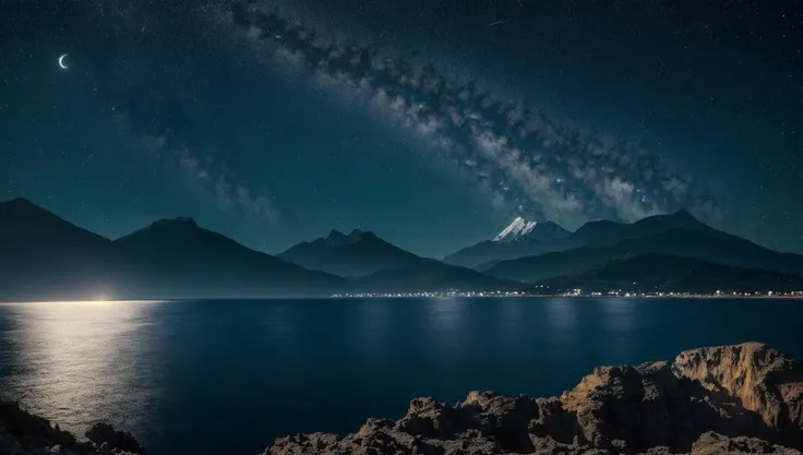 ((masterpiece:1.4,best quality)), cloud, outdoors, (ocean:1.6),bloom, sparkle, ( mountain line in background:1.2), open sea,
scenery, sky,
(night:1.4), moon, moonlight, high detail, abundant, 8k, high detail, wallpaper