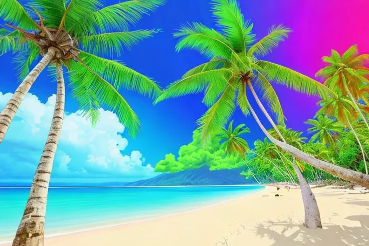 tropical beach with psychedelic background