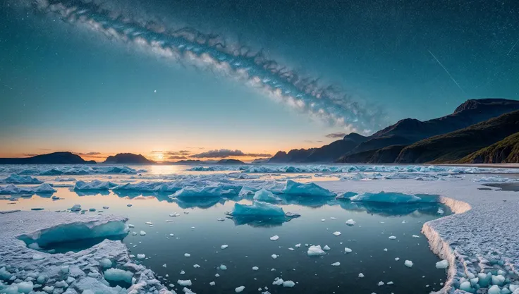 ((masterpiece:1.4,best quality)), cloud, outdoors, (ocean:1.6),bloom, sparkle, icy beach
scenery, sky, snow, glacier
(night:1.4), moon, moonlight, high detail, abundant, 8k, high detail, wallpaper